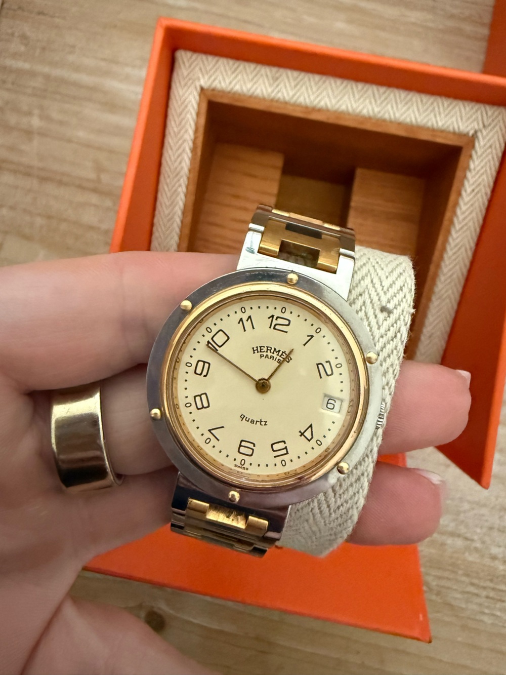 Clipper Hermès Paris Two-Tone Stainless Steel & Gold Quartz Watch - Cream Dial